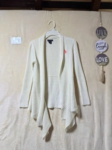 Us Polo Association Open Front Knit Cardigan Women Juniors 10/12 Ivory Cream - Picture 1 of 6