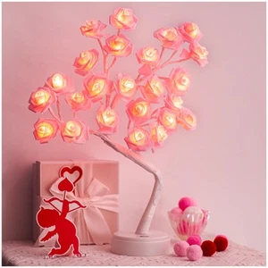 Rose Tree lamp Pink Rose Flower Night Light LED Tabletop Pink Tree Lights USB... - Picture 1 of 8
