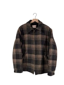 Vintage Woolrich Jacket Plaid Brown Wool Blend Full Zip Size Medium - Picture 1 of 6