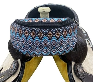 Showman Blue Aztec Print Insulated Nylon Saddle Pouch - Picture 1 of 2