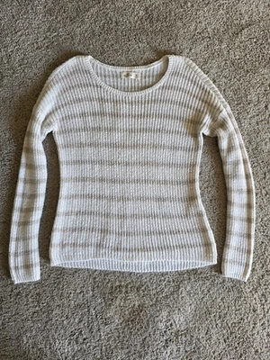 Hollister Vintage Y2K White Knit Stripe Sparkle Sweater Long Sleeve WomensMedium - Image 1 of 4