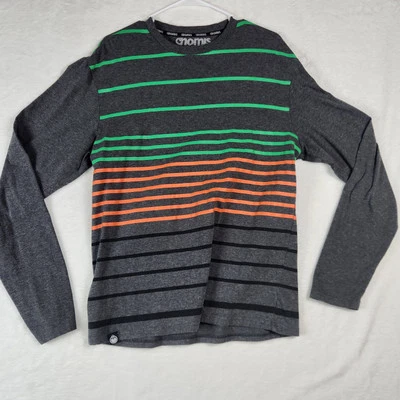 Camiseta manga longa Nomis tamanho M cor cinza com listras verdes e vermelhas - Imagem 1 de 4