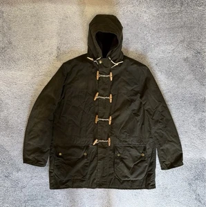 RARE Barbour Kirkham Wax Jacket Duffle Coat Olive Green MenXL MWX0470OL51 Hooded - Picture 1 of 21