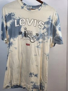 Levis Graphic Tee T-Shirt Mens Medium Blue Tie Dye Print Short Sleeve Crew Neck - Picture 1 of 11