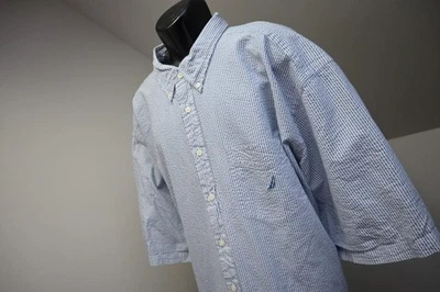 Nautica Seersucker Button Up Dress Shirt Striped Short Sleeve Mens 4XLT 4XL TALL - Image 1 of 4