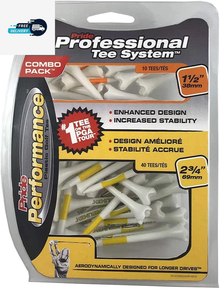 Pride Professional Tee System Plastic Golf Tees (Pack of 50)