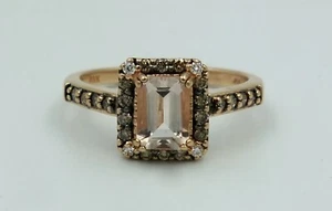 Anillo Halo LeVian Melocotón Morganita con Diamantes Chocolate y Vainilla Oro Rosa 14K - Imagen 1 de 5