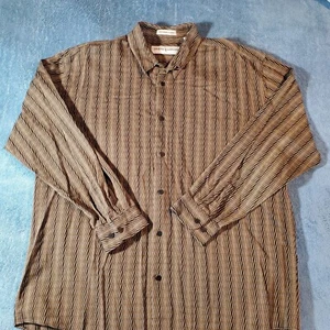 Jhane Barnes Mens Wear Dress Shirt Geometric Striped size Large Buttoned Brown - Picture 1 of 9