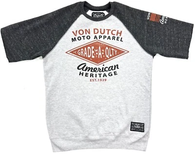 Vintage Von Dutch Mens Short Sleeve Sweatshirt Sz Large Moto Flying Eyeball USA - Image 1 of 4