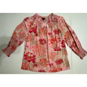 Talbots Women's Size XS Pink Floral 3/4 Sleeve V-Neck Tunic Top Shirt Boho - Picture 1 of 4