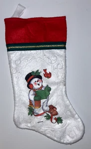 Muñeco de nieve vintage Santa’s Best Christmas Medias 16" fieltro blanco en relieve escarchado - Imagen 1 de 5