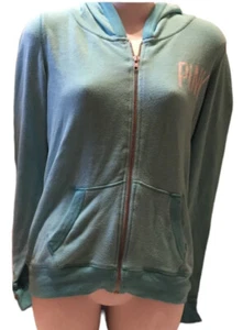 PINK Victoria Secret Terry Cloth Womens Teal Hooded Jacket Small - Picture 1 of 5