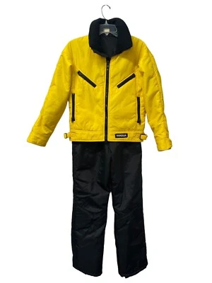 De Colección Años 80 Tirolia Mujer Baberos para Nieve y Plumón Pluma Chaqueta Negro Amarillo Talla 8 Foto 1 de 4