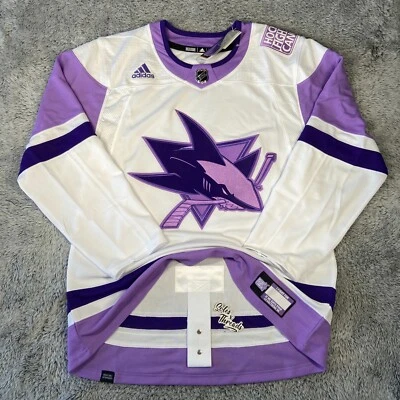 Adidas San Jose Sharks Fights Cancer Authentic Hockey Jersey Sizes Men Purple - Image 1 of 4