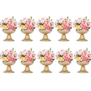 10 Pcs Mini Sized Vase Metal Bowl, Brass Mini Footed Bowl Flower Holders, Wed... - Picture 1 of 9