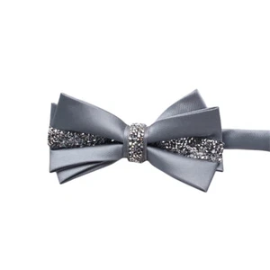 Men's Shiny Crystal Decor Double Layer Bowtie Solid Pre-tied Adjustable Bow Tie - Picture 1 of 12
