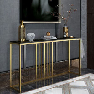 Slim Narrow Hallway Console Table scratch-proof Marble Long Bar Table Gold Legs