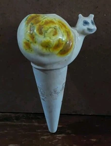 Ceramic Snail Plant Water Spike Feeder Aid Vintage Glazed Yellow - Picture 1 of 4