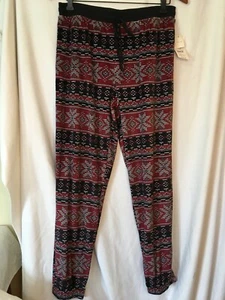 New Secret Treasures Womens Velour Pajama Jogger Pants Black Fair Isle Pockets - Picture 1 of 2