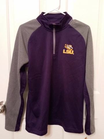 LSU Tigers Mens Size Small 1/4 Zip Pullover Purple & Gray Louisiana State Cover