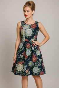 Eliza J Jaquard ausgestelltes Blumenkleid Größe 14 neu mit Etikett - Bild 1 von 5