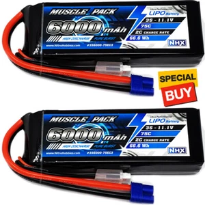 NHX Muscle Pack 3S 11.1V 6000mAh 75C Lipo Battery (2) w/ EC3 Connector - Picture 1 of 2
