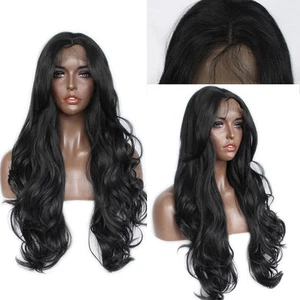 Synthetic Lace Front Wigs Long Wavy Natural Black Heat Resistant Synthetic Hair - Picture 1 of 12