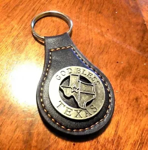 GOD BLESS TEXAS LEATHER METAL KEY FOB KEYCHAIN WESTERN COWBOY COWGIRL GIFT - Picture 1 of 12