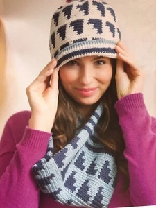 Ladies Patterned Beanie and Cowl Scarf, Crochet Patterns - Picture 1 of 7