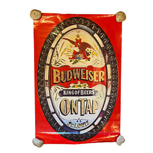 Vintage Original Anheuser Busch Budweiser King of Beers On Tap Bar Poster