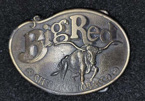 BIG RED American Chewing Tobacco Brass Vintage Belt Buckle with Logo and Bull - Picture 1 of 2