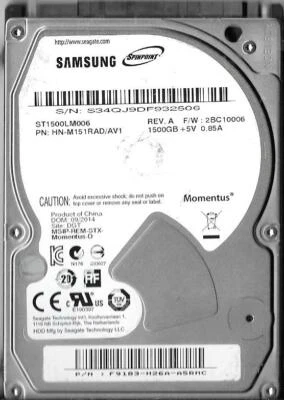 Samsung ST1500LM006 1.5TB Sata Hard Drive P/N: HN-M151RAD/AV1 F/W: 2BC10006 - Image 1 of 2