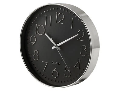 H&H Orologio forma tonda quadrante nero cornice cromata cm 40