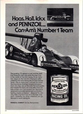 1980 Pennzoil Racing Oil Carl Hass Jim Hall impressão vintage anúncio Can-Am arte de parede - Imagem 1 de 2