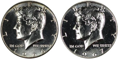 Lote de dos monedas de medio dólar Kennedy 1966 + 1967 SMS 50C Foto 1 de 4