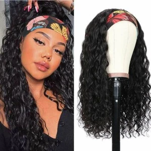 10A Human Hair Wigs Headband Wig Deep/Water Wave Wigs for Women Natural Black - Picture 1 of 33
