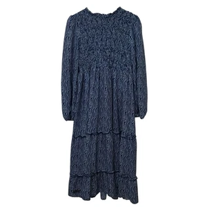 Abito midi Simply Southern a strati smocked XXL blu con volant modesto Cottagecore - Foto 1 di 7
