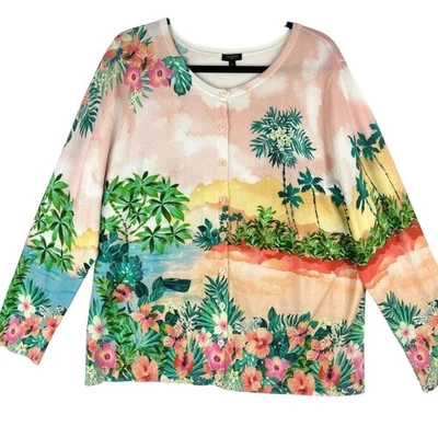 Suéter Cárdigan Tejido Playa Tropical Talbots Talla 2X Colorido Vacaciones Floral Diversión Foto 1 de 4