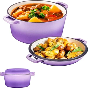 2-in-1 Emaille Gusseisen Dutch Oven mit Griffen - Topf Lila Gusseisen Topf - Bild 1 von 12