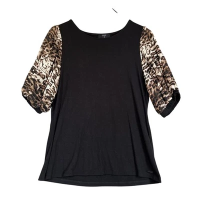 Camisa Tahari Mujer Mediana Estampado Animal Manga Abullonada Negra Jersey Tejida NUEVA Foto 1 de 4