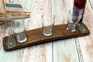 Premium Beer Flight- 3 Glass from Whiskey Barrel Stave - Picture 1 of 3
