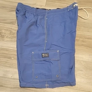 Polo Ralph Lauren Board Swim Shorts Mens Med Blue Lined Blue Pony Elastic Waist - Picture 1 of 10