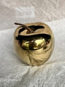 Ceramic Apple Large Life-Sized Decorative High Gloss Gold Fruit Decor W/Stem - Picture 1 of 11