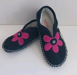 Sonoma Foamtreads Damen-Hausschuhe schwarz Flower Power 70er-Look Größe 9M – gebraucht, in einwandfreiem Zustand - Bild 1 von 6