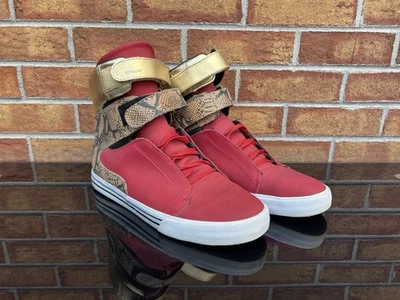 RARO Supra Society II Rojo y Dorado Zapatos de Piel de Serpiente Zapatillas Altas Para Hombre Talla 12 Foto 1 de 4