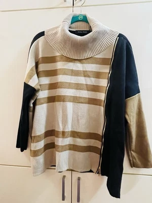 Suéter para mujer Ivanka Trump cremallera capucha cuello rayas talla LG XL hombro caído” Foto 1 de 4