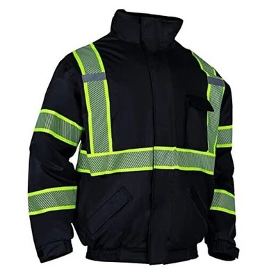  Hi Vis Reflective Safety Winter Jackets for Men Polar Fleece Large Black - Image 1 of 4