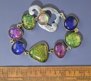 STUNNING DICHROIC GLASS & STERLING SILVER HEAVY BRACELET~86.5 GRAMS!~925 - Picture 1 of 4