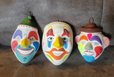 3 Rare Handmade Clown Pottery Handpainted Vintage Miniature Masks New Orleans - Image 1 of 4