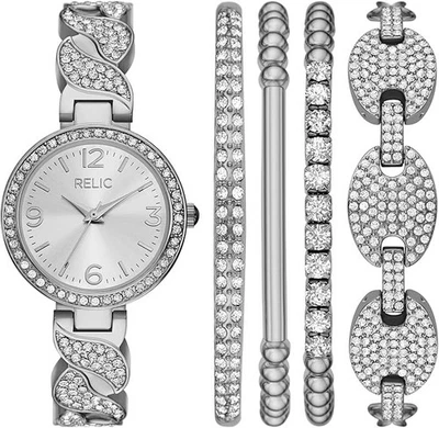 Reliquia de Fossil para mujer plateada 5 piezas. Juego Reloj Caja ZR97019 Foto 1 de 4